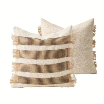 Artisan Woven Striped Throw Pillow Cover – Ivory Harmony