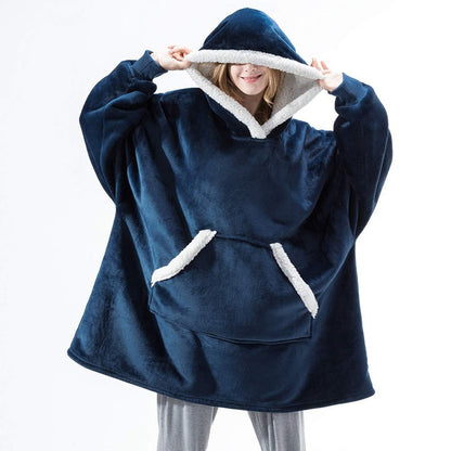 Soft Fleece and Wool Hooded Blanket for Home Comfort and Warmth – Blue