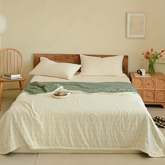 Charming Heart-Embroidered Cotton Blend Throw Blanket