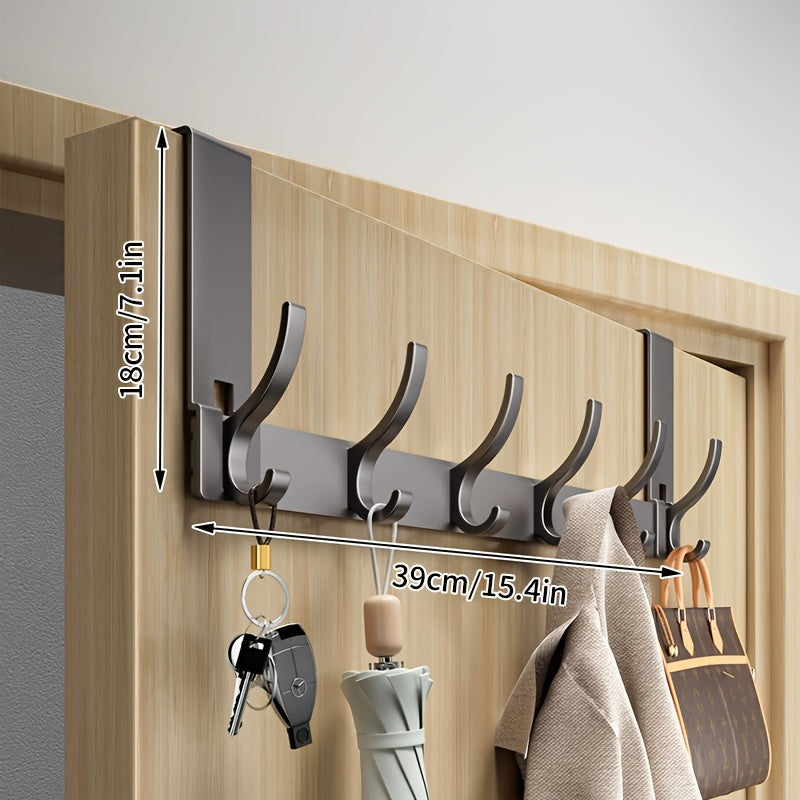 SlimLine Door Hook – Sturdy Aluminum Hanging System Without Drilling – Black - 7 Hooks