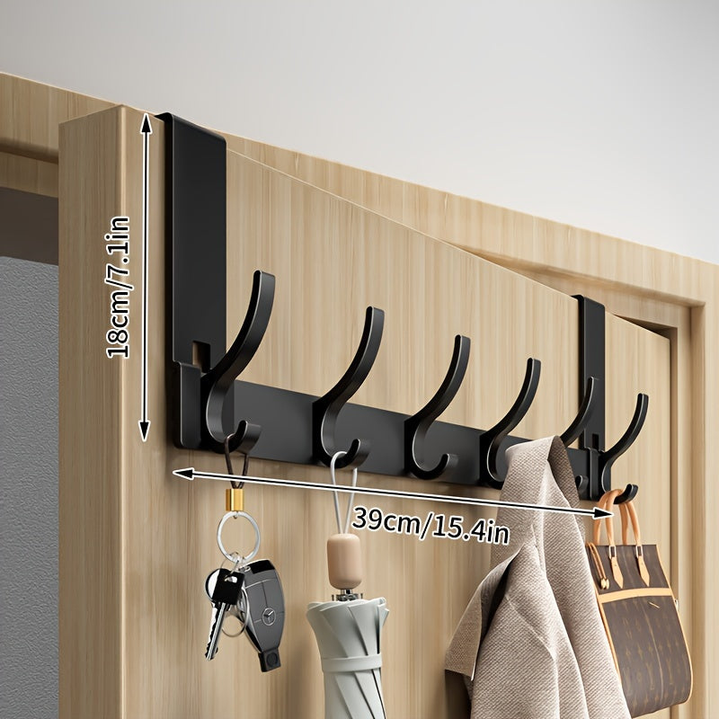 SlimLine Door Hook – Sturdy Aluminum Hanging System Without Drilling – Gray - 6 Hooks