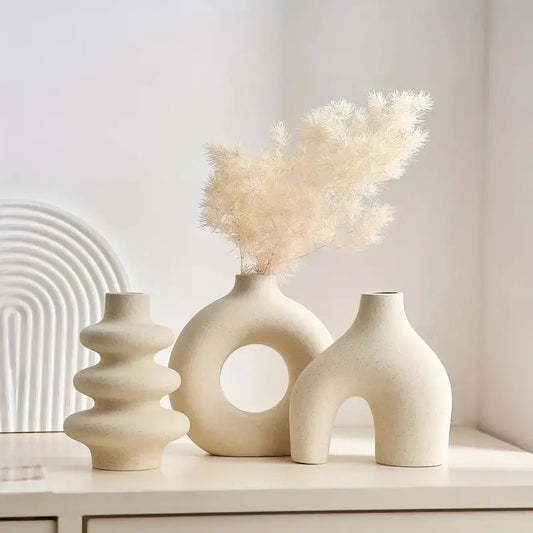 Set of Bohemian Ceramic Vases – Beige