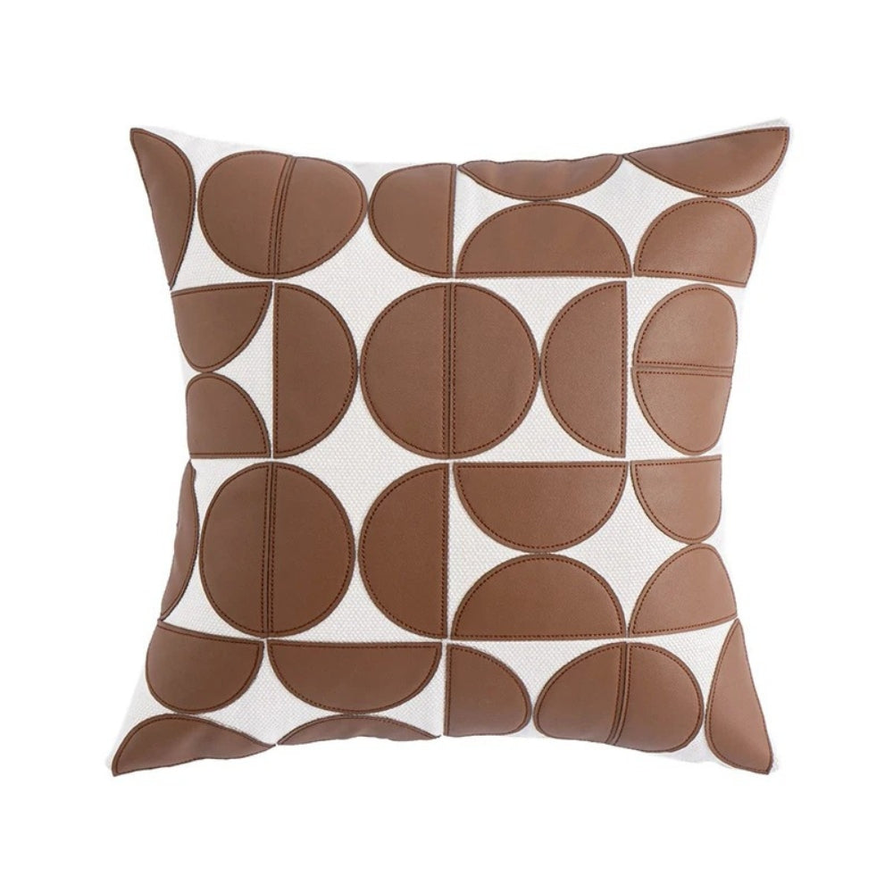 Chic Geometric Faux Leather Cushion Cover for Modern Homes – Brown Circle