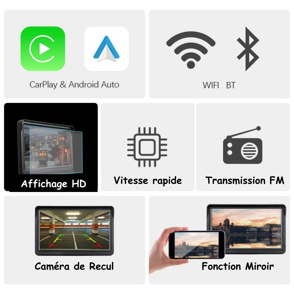 7-Inch Wireless CarPlay Screen with Backup Camera