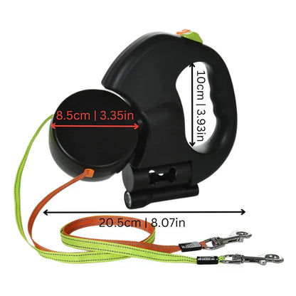 360-Degree Swivel Tangle-Free Dual Dog Leash with LED Light and Reflective Strip for Two Dogs up to 60 kg