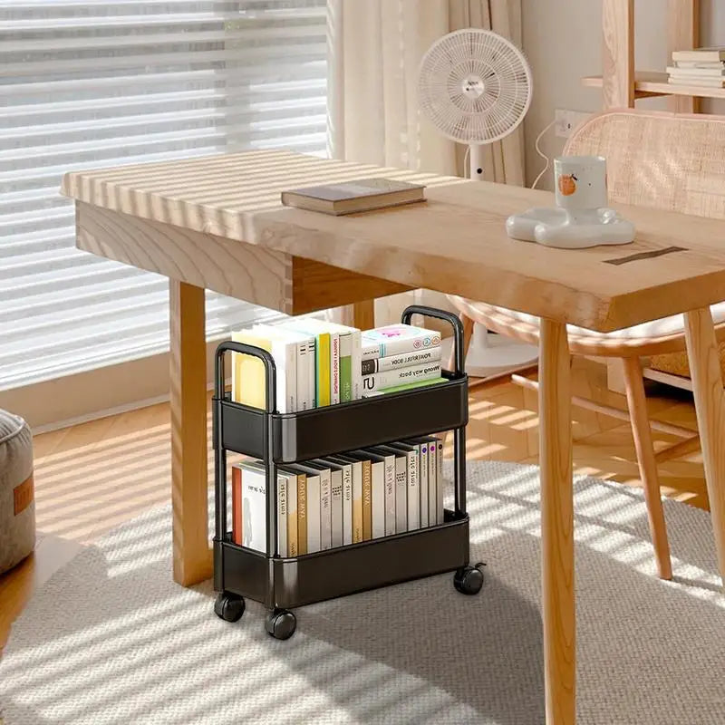 Mobile Book Cart with 2 Shelves and Pen Holder for Easy Transport – Black