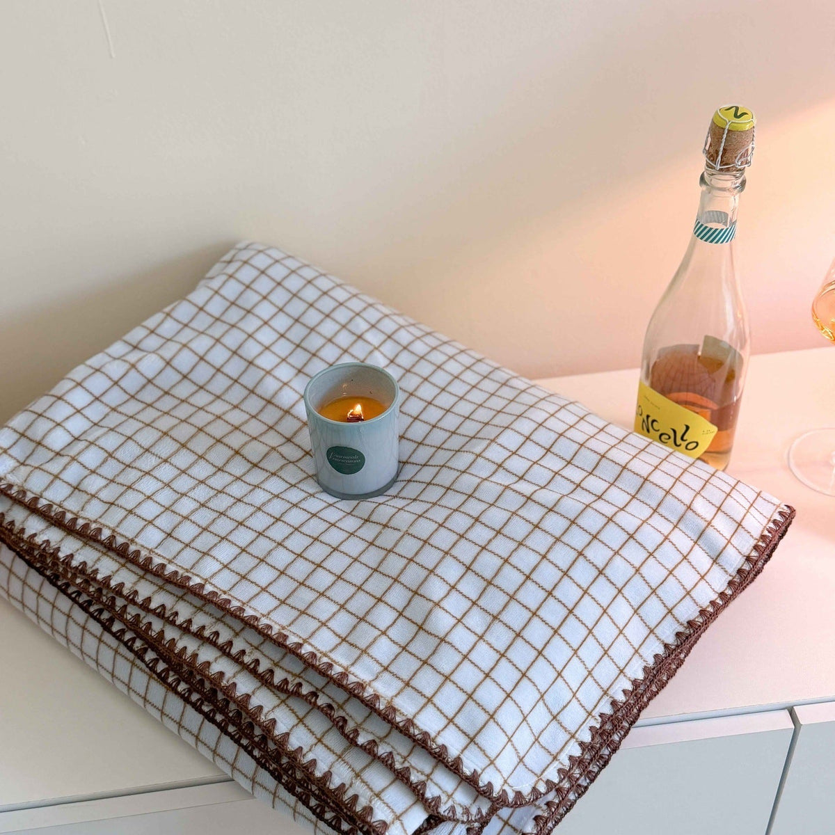 Cozy Throw Blanket with Animal Print Design – Light Blue Check