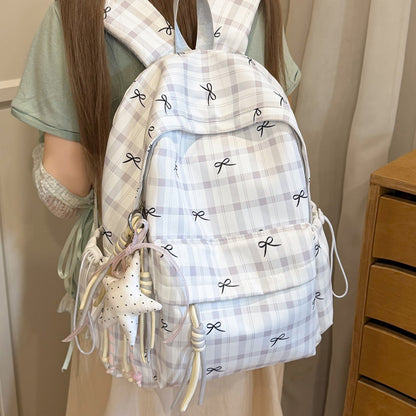 Charming Daily Backpack with Bow Decoration – Gray