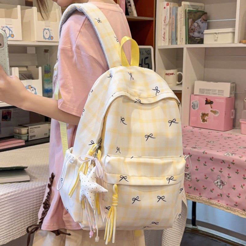 Charming Daily Backpack with Bow Decoration – Yellow