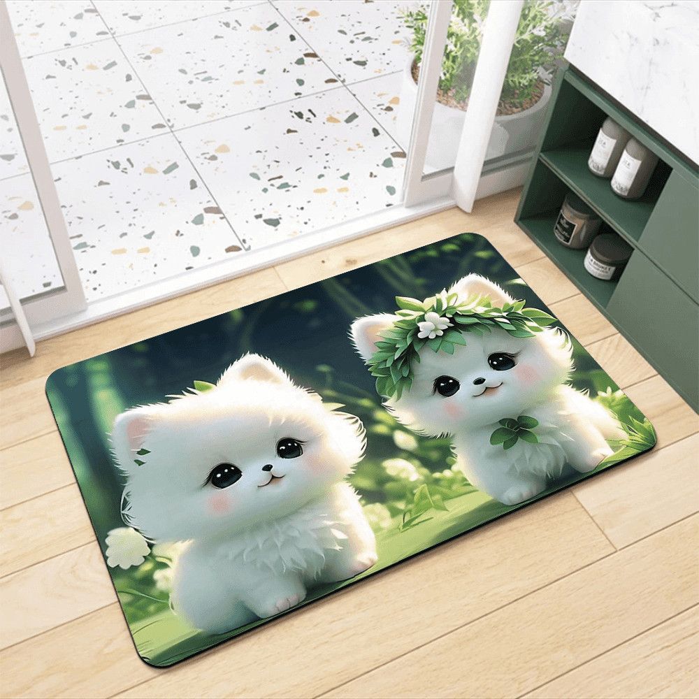 Pomeranian Design Bath Mat - Cute Bathroom Rug – Green Circle Dog