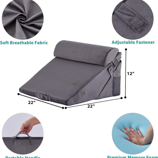 Lounge Support Pillow with Adjustable Wedge Design – Gray
