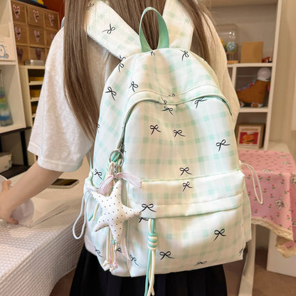 Charming Daily Backpack with Bow Decoration – Green