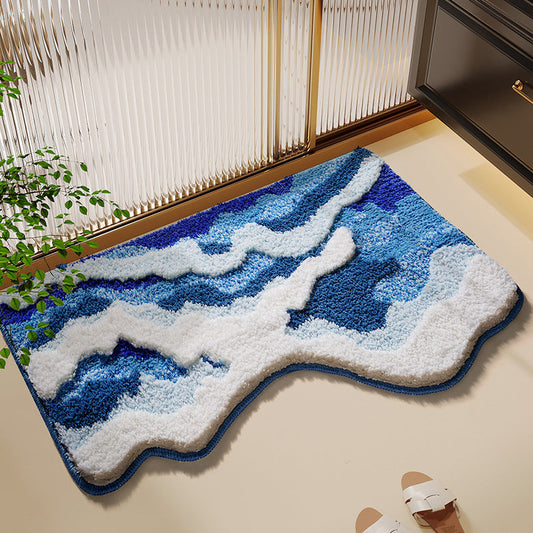 Ocean Wave Design Bath Mat - Abstract Style – Blue