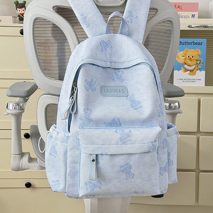 Floral Print Backpack with Cute Design – Blue
