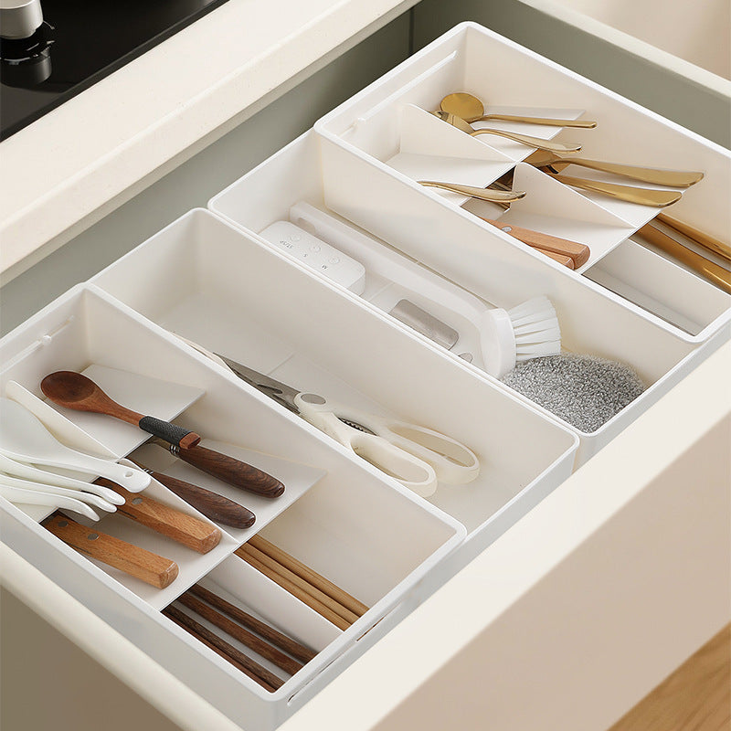 Multi-Section Storage Organizer with Adjustable Compartments – White