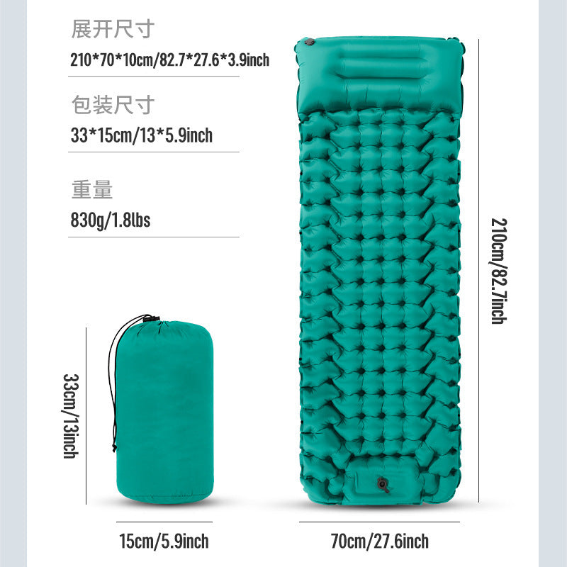 Inflatable Sleeping Pad with Head Support – Lightweight and Cozy – Turquoise