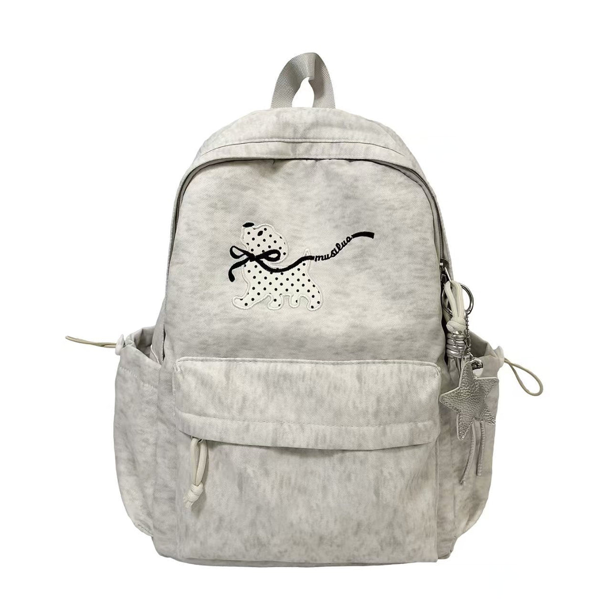 Charming Backpack with Character Design – Light Gray