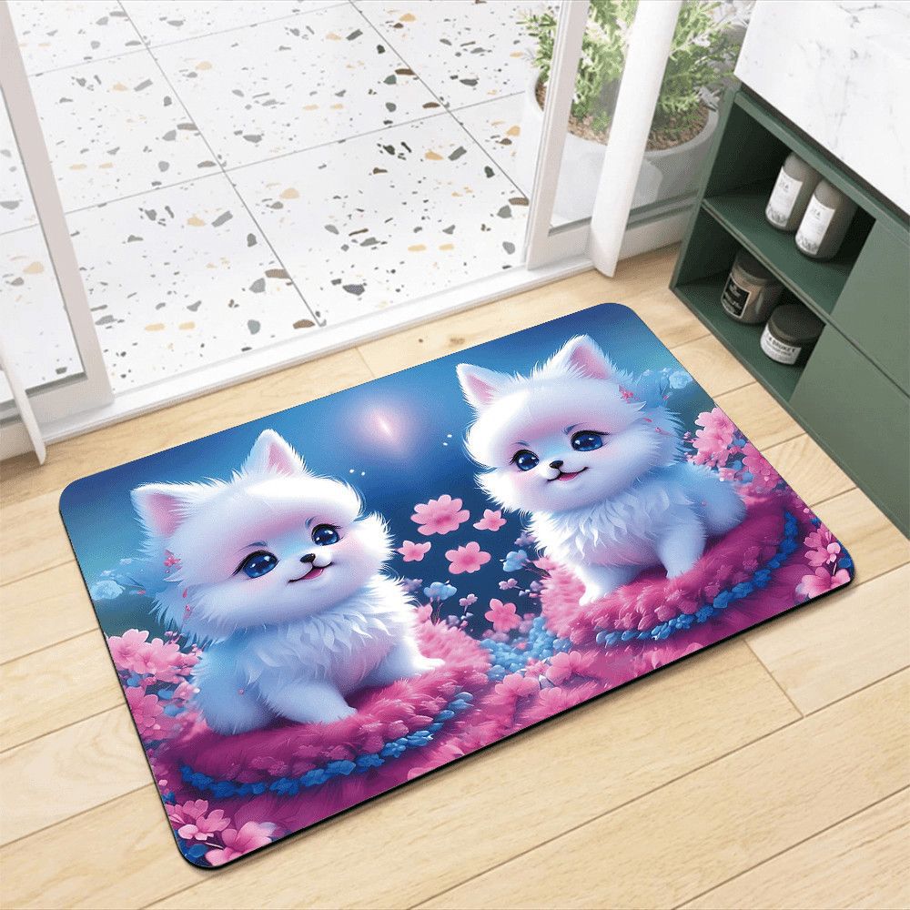 Pomeranian Design Bath Mat - Cute Bathroom Rug – Purple