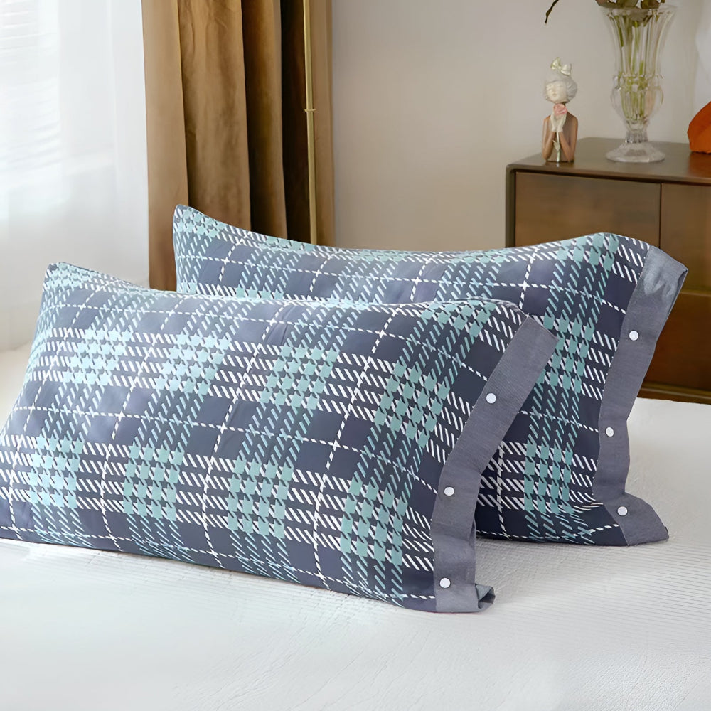 Luxurious Cotton Pillowcase with Button Closure – Blue Weave