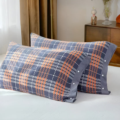 Luxurious Cotton Pillowcase with Button Closure – Brown Stripes