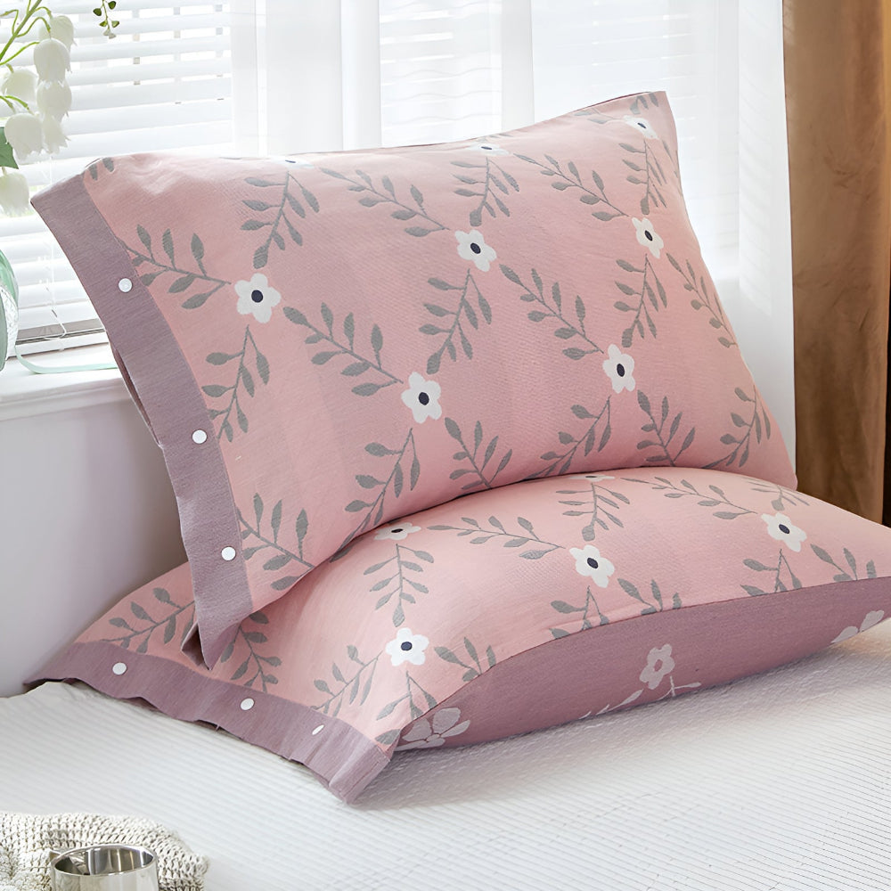 Luxurious Cotton Pillowcase with Button Closure – Pink Bloom