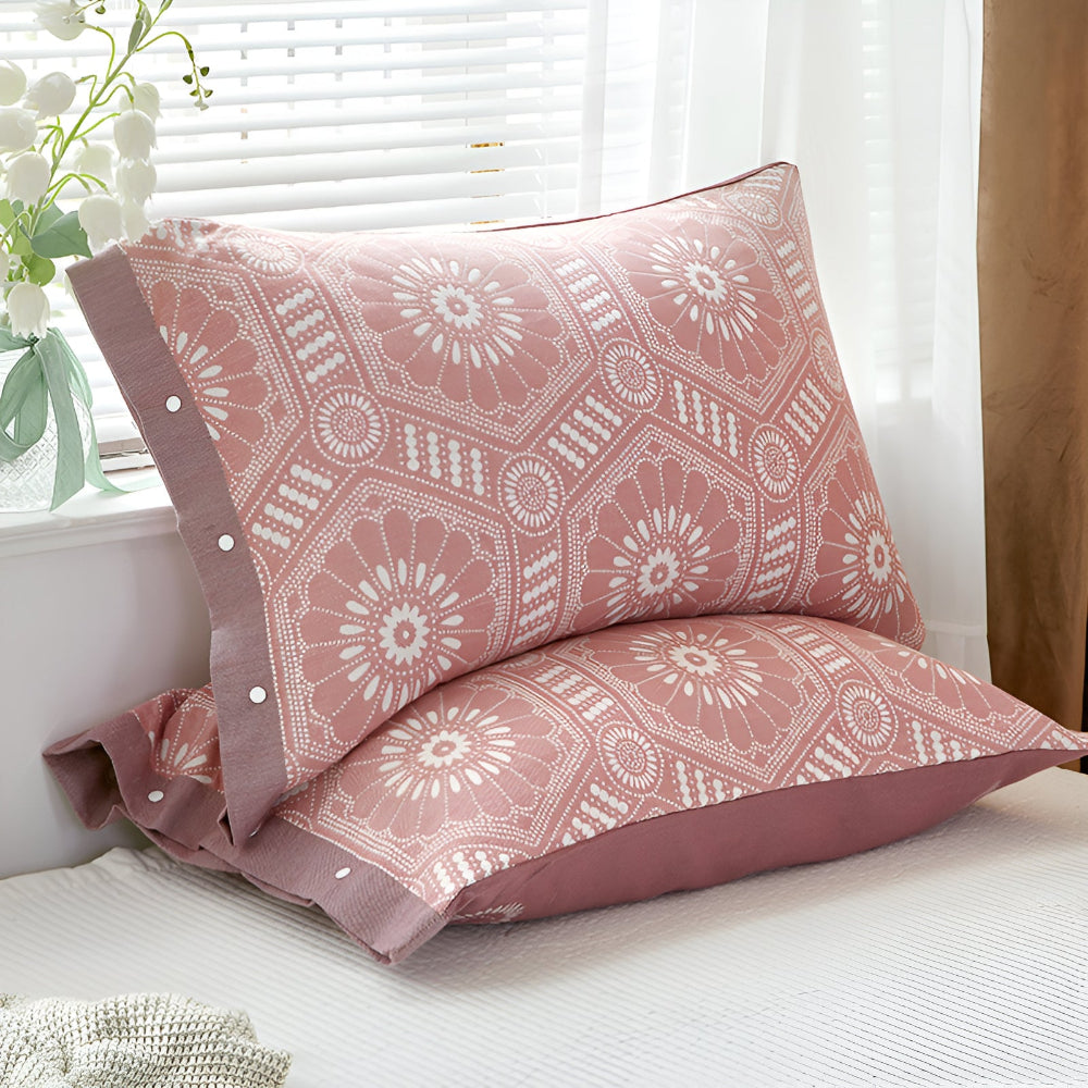Luxurious Cotton Pillowcase with Button Closure – Pink Mosaic