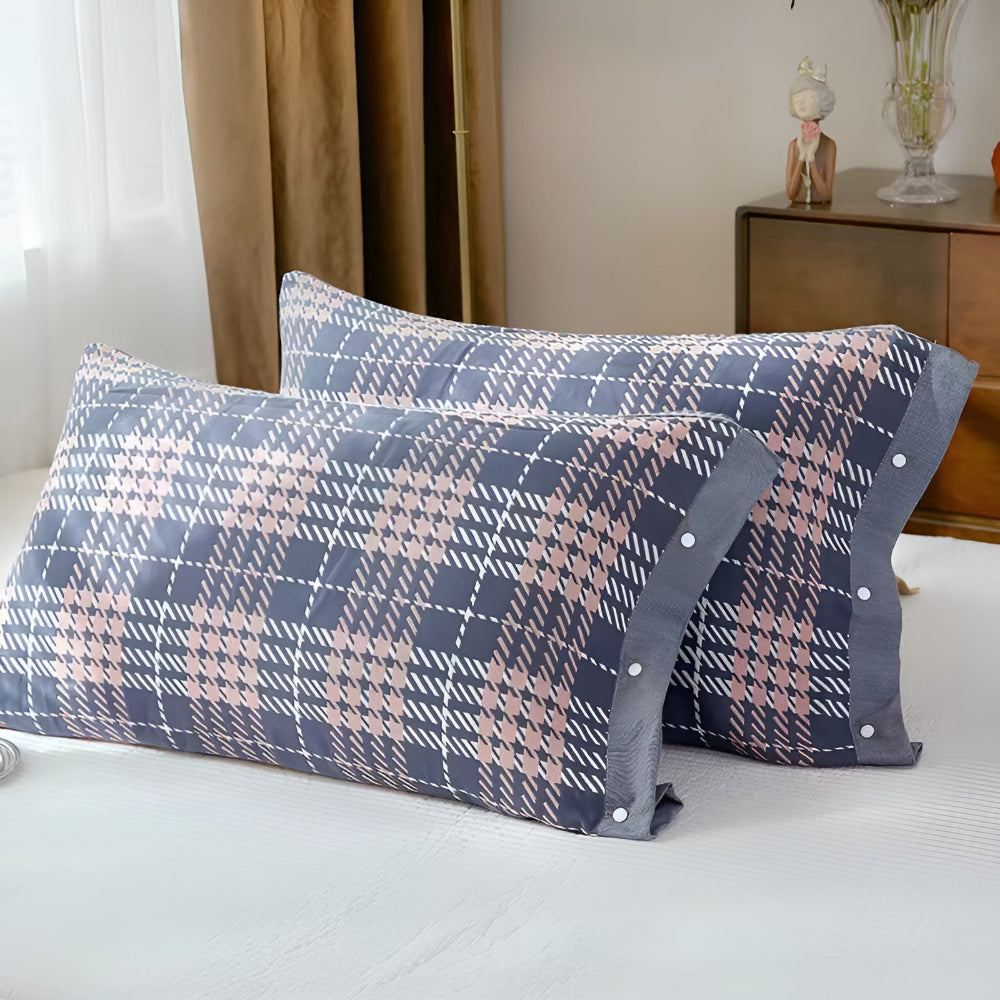 Luxurious Cotton Pillowcase with Button Closure – Pink Plaid