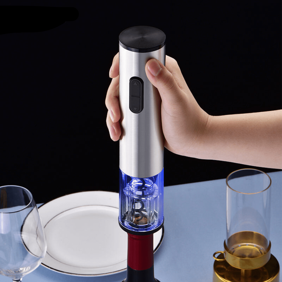 Rechargeable 4-in-1 Electric Wine Opener Set with Foil Cutter, Pourer, and Vacuum Stopper