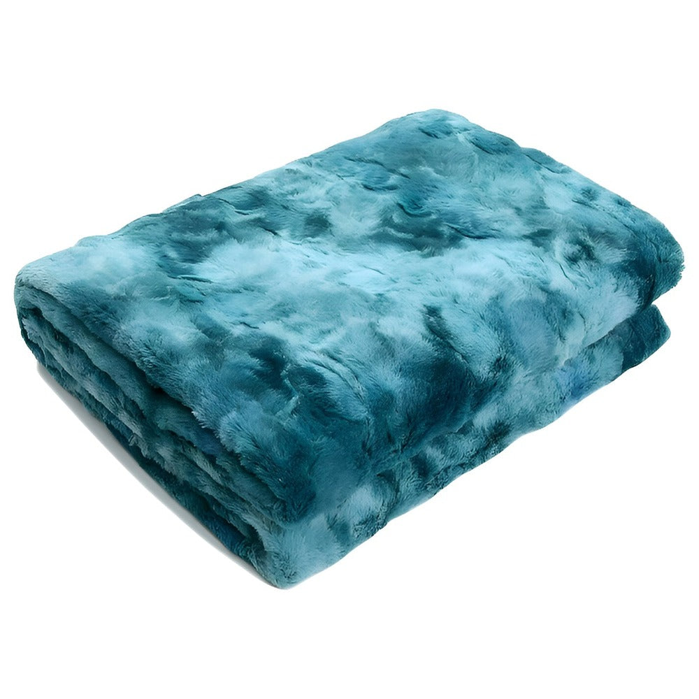 Soft Coral Fleece Blanket in Batik Design – Cozy Velour Winter Throw – Blue