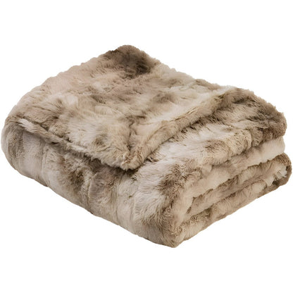 Soft Coral Fleece Blanket in Batik Design – Cozy Velour Winter Throw – Khaki