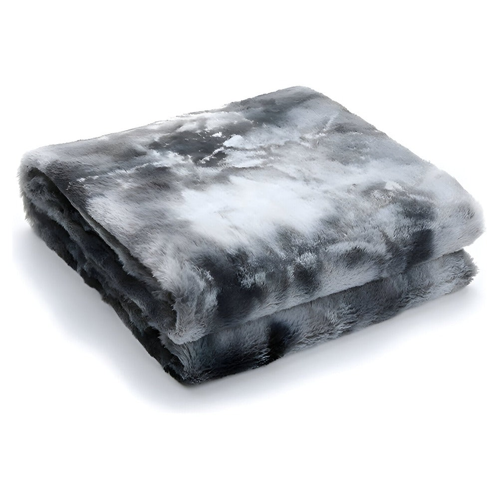 Soft Coral Fleece Blanket in Batik Design – Cozy Velour Winter Throw – Gray