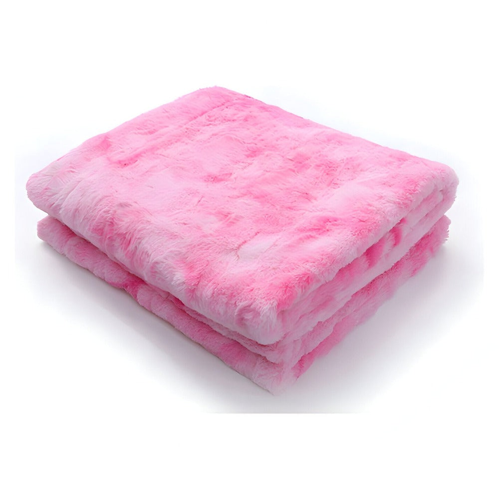 Soft Coral Fleece Blanket in Batik Design – Cozy Velour Winter Throw – Pink