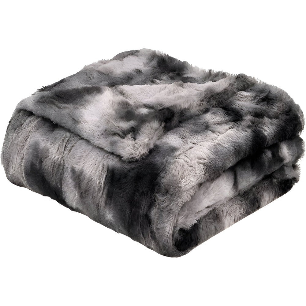 Soft Coral Fleece Blanket in Batik Design – Cozy Velour Winter Throw – Dry gray