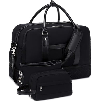 Spacious Travel Duffel for Women - Large Weekend Overnight Bag – Pure black Set