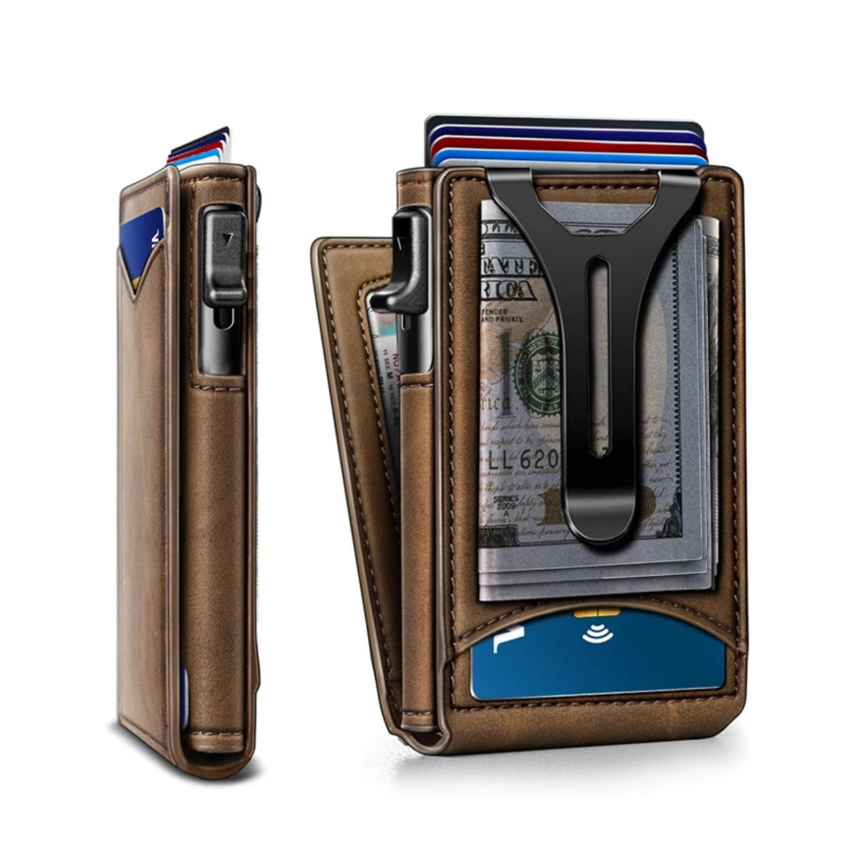 RFID-Blocking Slim Wallet in Aluminum Material – Brown