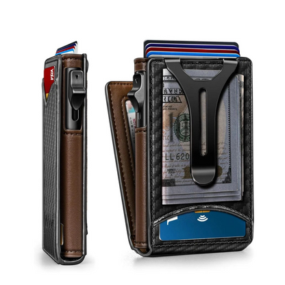 RFID-Blocking Slim Wallet in Aluminum Material – Brown Carbon Fiber