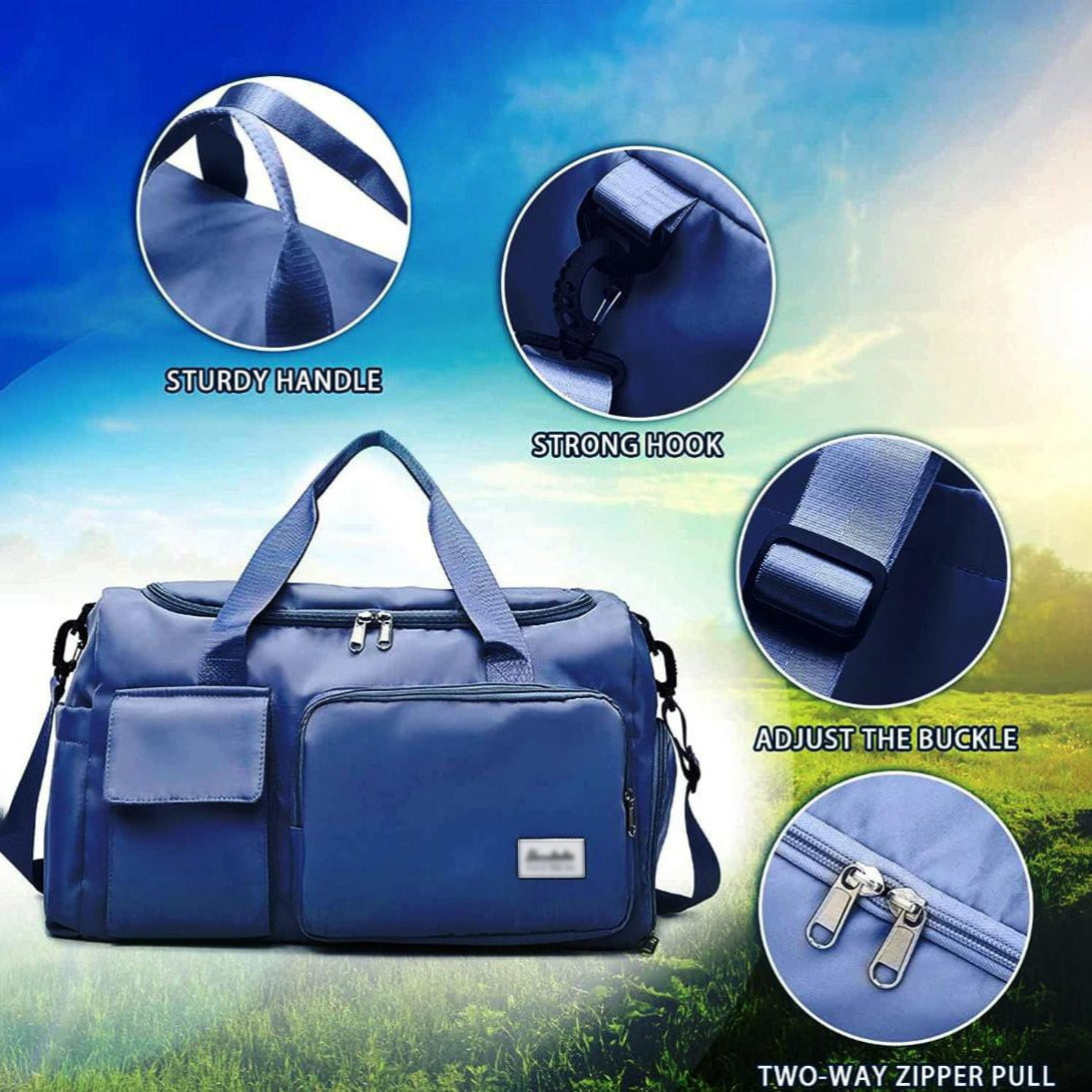 Sport Duffle Bag with Multiple Compartments and Shoe Section – Blue