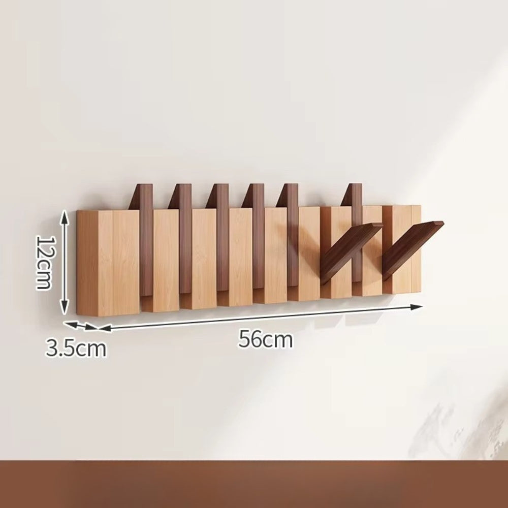 Elegant Foldable Wooden Wall Hook Rack for Easy Organization – Dual Harmony