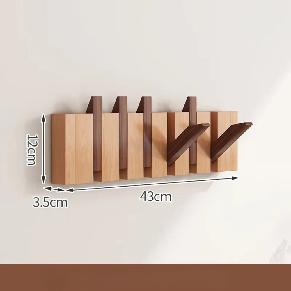 Elegant Foldable Wooden Wall Hook Rack for Easy Organization – Dual Harmony