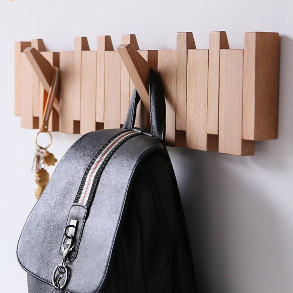 Elegant Foldable Wooden Wall Hook Rack for Easy Organization