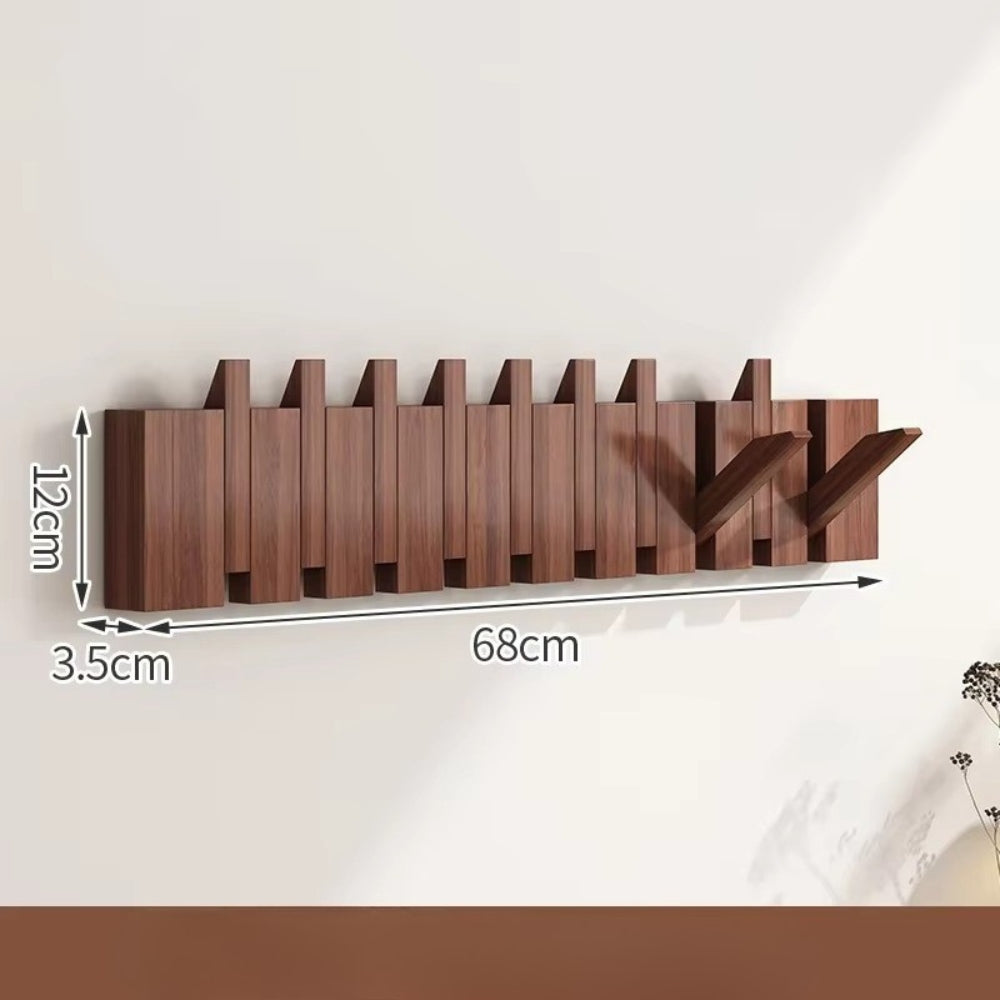 Elegant Foldable Wooden Wall Hook Rack for Easy Organization – Espresso Walnut