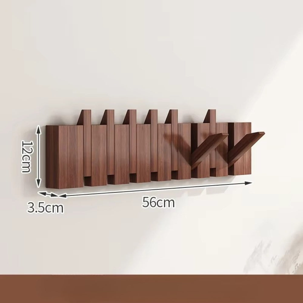 Elegant Foldable Wooden Wall Hook Rack for Easy Organization – Espresso Walnut