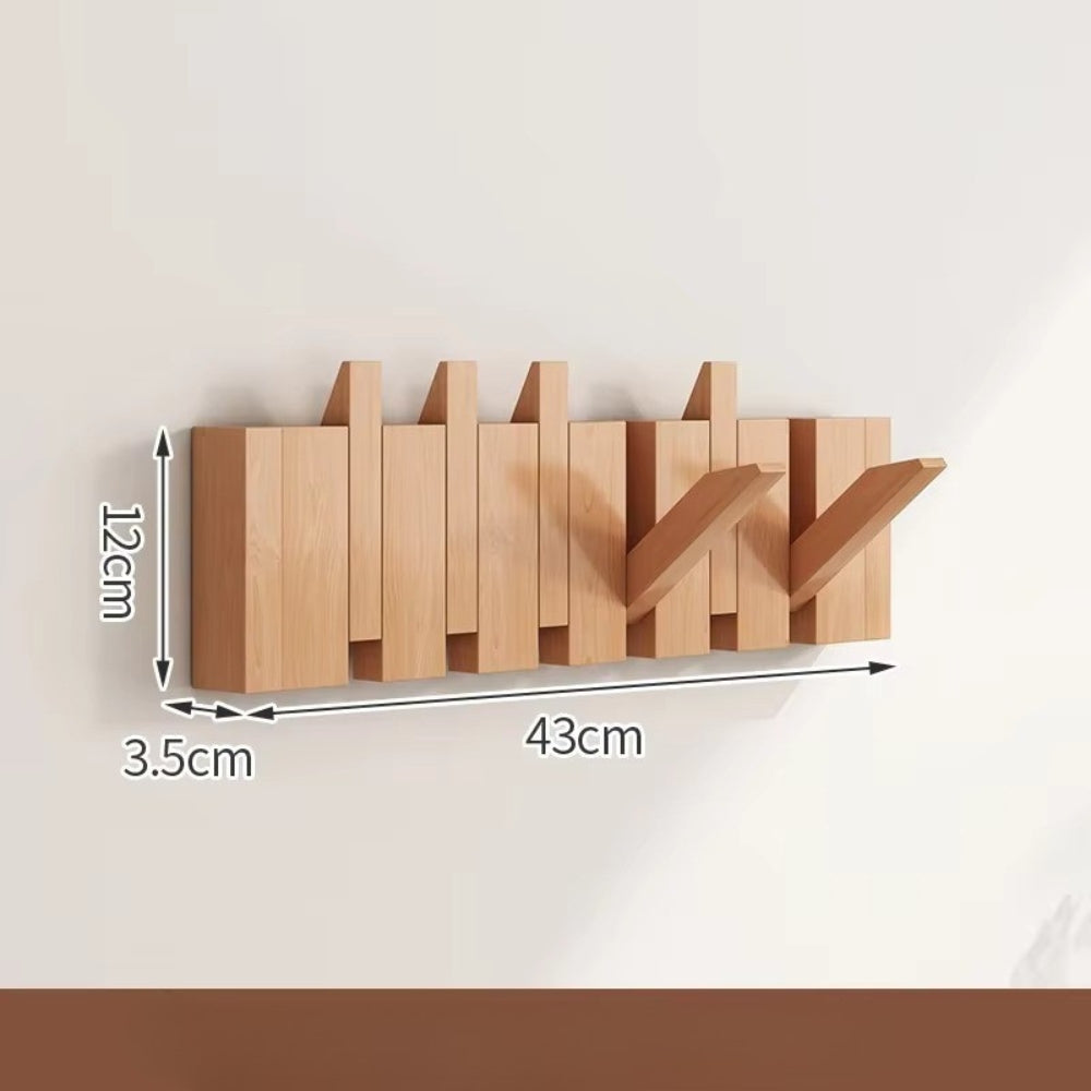 Elegant Foldable Wooden Wall Hook Rack for Easy Organization – Natural Beech