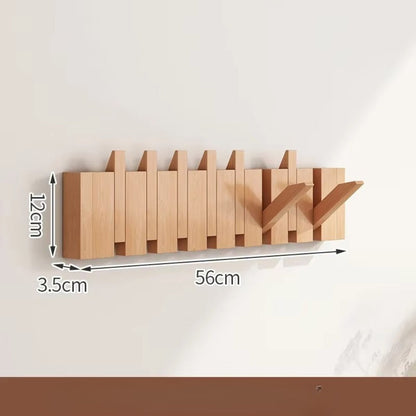Elegant Foldable Wooden Wall Hook Rack for Easy Organization – Natural Beech
