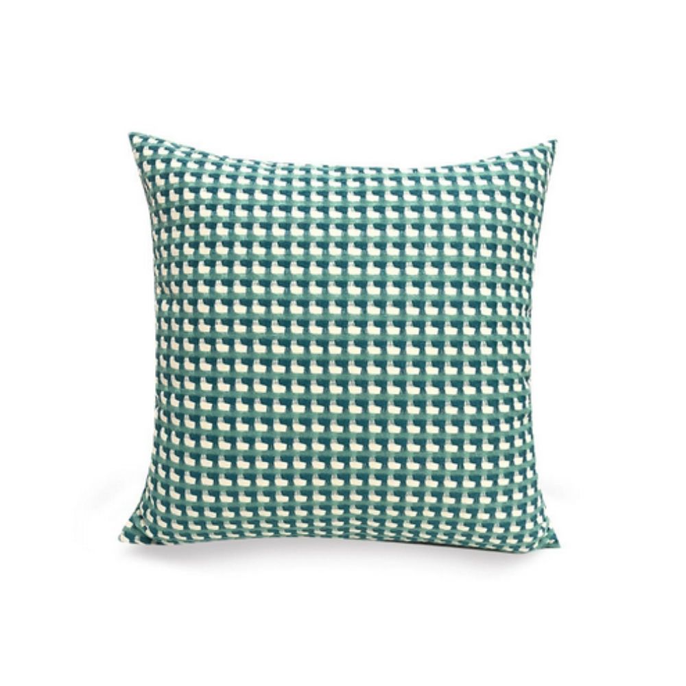 Chic Textured Throw Pillow Cover – Teal Check