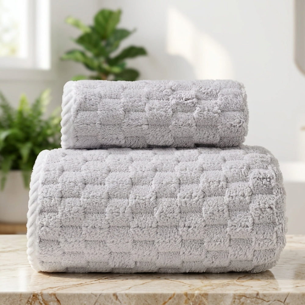 Luxurious Fleece Bath Towel Set - 2 Piece Collection – Grey