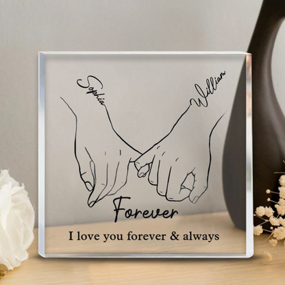 Custom Acrylic Couples Plaque with Names and Quote - Freestanding Gift for Anniversary and Valentine's Day