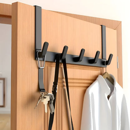 Sleek 5-Hook Over-Door Storage Solution – Black