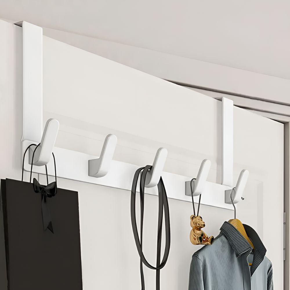 Sleek 5-Hook Over-Door Storage Solution – White