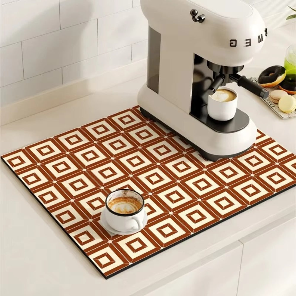 Absorbent Sink Mat with Coffee Bar Design – Stylish and Functional – Rustic Tile